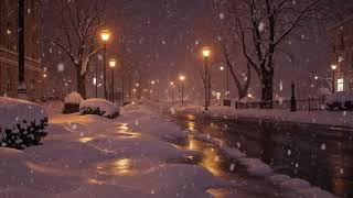 (No Ads) Winter midnight on the street | Sounds of Falling Snow, soft white noise for sleep 2