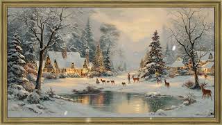 Winter Wonderland Painting | Vintage Gold Frame TV Art | Christmas Snow 4k Screensaver for TV