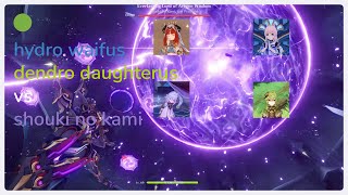 [Genshin Impact] hydro waifus and dendro daughterus against shouki no kami (3.2 Weekly Boss)
