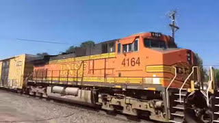 A Southbound BNSF #7996 Manifest Freight Train With Q Train