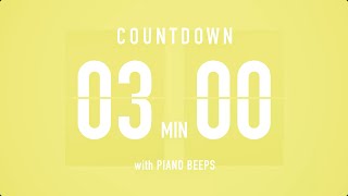 3 Minute Countdown Timer ⏳ Flip Clock with Piano Beeps 🎹🟡
