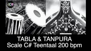 Tabla and Tanpura Scale C# | Teen taal (200 bpm) Drut laya Scale C sharp