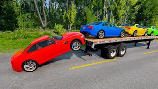 Flatbed Trailer Cars Transporatation with Truck - Pothole vs Car - BeamNG.Drive #1