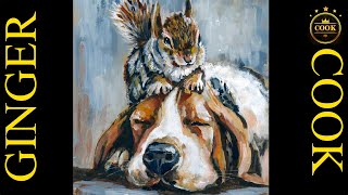 Squirrel Shenanigans - How to Paint a Sleepy Dog and a Cheeky Squirrel in Acrylics Easily