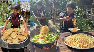 YUMMY stir-fry Noodle cooking / Village food cooking