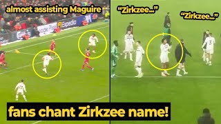 United fans chanting Zirkzee name after he almost created assist for Maguire goal against Liverpool