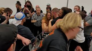 Nick Gage is confronted by Jon Moxley after retaining the GCW Title #GCWDraftDay #Mox #Gage