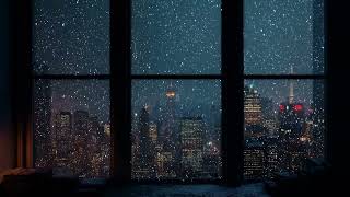 Snowy New York at Night 4K ❄️ Winter City Window Ambience for Study & Deep Sleep