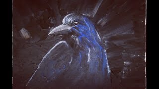 "The Raven", My First Palette Knife Painting - Timelapse