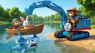 Monkey Funny | Papa, PiPi and Bunny Save Shark’s Dry Lake | Monkey Cartoon