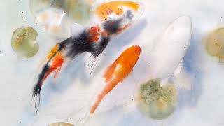 Watercolor painting Koi by feng shui for attracting wealth - learn Arts & Crafts
