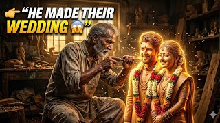 The old man was doing the rashmika and Vijay Devarakonda making woodenstatueIam givingtheimageprompt