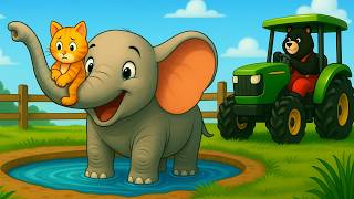 🐻🐘 A Day with Bear Farmer: Bathing and Caring for Elephants 💦🌿 | Vehicles Farm Animated