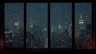 Winter Night in New York City | 4K Snowfall, Wind Sounds & Cozy Window View