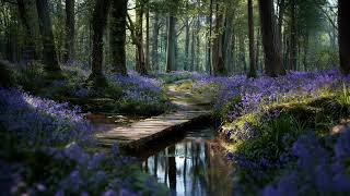 An English Bluebell Forest - Woodland Stream (Birdsong & Gentle Water) [4K]