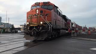 Three BNSF Trains At The 11th Street Grade Crossing in Vancouver, Washington  HD 1080p