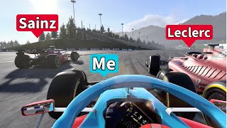 DOWN THE MIDDLE OF TWO FERRARI'S! One of my best overtakes! - F1 Game 🎮