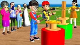 Scary Teacher 3D vs Squid Game Nailed to Honeycomb Candy anh Square Wooden 6 Times Challenge