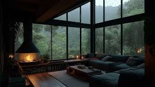 Rain Ambiance In The Woods | Soft Thunder , Fire & Rain Sounds for Sleep and Relaxation (No Ads)
