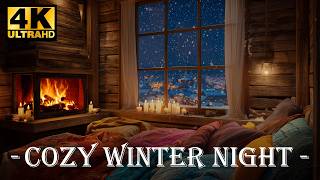 Cozy Winter Night in a Cabin – Fireplace & Snowfall Ambience