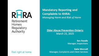EAPO Reporting Conference, March 2025 : Session 3:  RHRA Manditory Reporting and Complaints to RHRA