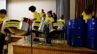 Glissando Steel Orchestra performing at the 2023 New Generation Steel Orchestra's Winter Blockorama