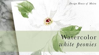 Watercolor White Peonies