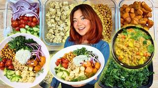 High Protein WEIGHT LOSS Vegan Meal Prep (Power Bowl, "Chicken" Noodle Soup & Tiramisu Chia Pudding)