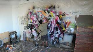 Armen Ges Skull Portrait Painting Abstract Graffiti on Canvas Process 4k HD