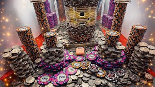 Massive golden structure tower high limit coin pusher