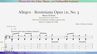 Allegro - Rossiniana Op. 121, No. 3 (Mauro Giuliani) for Classical Guitar with TAB