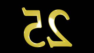 Gold number 25 animation on black background, seamless looping, screensaver, 4K