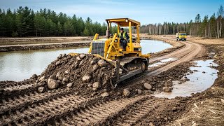 Bulldozer Struggling Through Deep Mud! Amazing Road Build Across Water