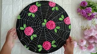 Spider Web & Roses Texture Art on Black Canvas | Must-See Painting!