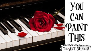 Piano and Red Rose Acrylic painting tutorial step by step Live Streaming | TheArtSherpa
