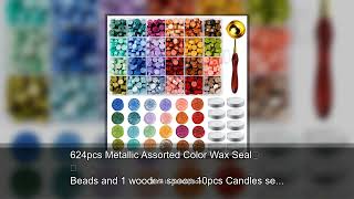 624pcs Metallic Assorted Color Wax Seal Beads and 1 wooden spoon 10pcs Candles set - 24 Colors