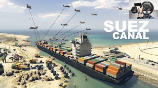 GTA5 | Cargo ship Stuck at sea Causes Traffic jam | Towing Cargo Ship | Suez canal | Logitech g29