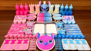 Slime Mixing Glossy: Pink vs Blue Stitch ASMR & Charms Pop