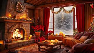 Snowy Winter Jazz Lounge 🌨️ Porch Ambience & Cozy Fireplace Crackle 🔥🎶