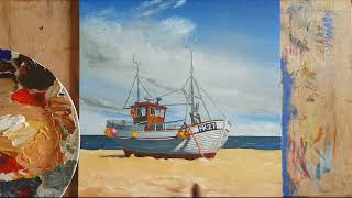 Fishing Boat Acrylic Painting by Penelope Rose Cowley