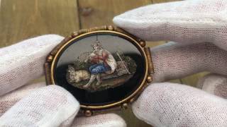 Antique Victorian Micro Mosaic Pietra Dura Brooch Pin - Fine Jewelry