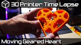 3D Printer Time Lapse - 3D Printed Geared Heart with Moving Gears - Single Print