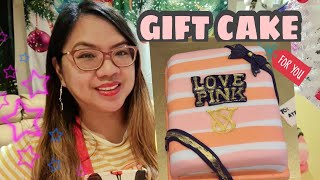HOW I MADE THIS PINK STRIPE GIFT CAKE | EASY GIFT CAKE DESIGN || GIFT CAKE DECORATING IDEAS