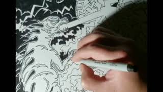 Godzilla vs. King Ghidorah battle drawing Jonathan Gabriel Jr.