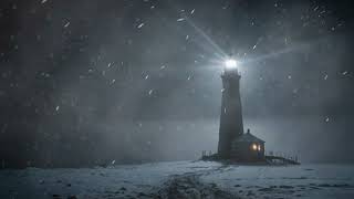 Heavy Snowstorm Sounds at Lighthouse at Night. Cold and Relaxing Atmosphere of Blizzard for Sleep.