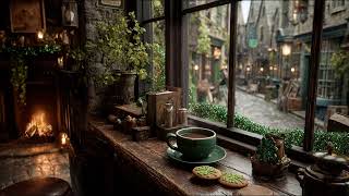 Cozy Dublin Pub Ambience ☘️ Rain, Crackling Fireplace & Instrumental Celtic Music