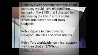 diagnosing the E5 E7 errors on Acorn 180 curved stairlift