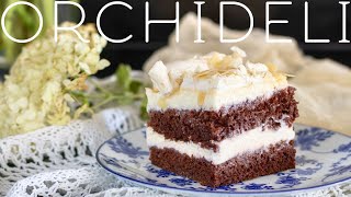 Chocolate cake with meringue and delicious cream