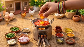 Mini Spicy Tomato & Egg Fry Recipe 🥚😋 Masala Tomato Egg | Yummy Indian Street Food | Tiny Foodkey