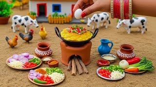 How To Make Miniature Egg Omelette Recipe | Rural Village Kitchen | Tiny Food ASMR